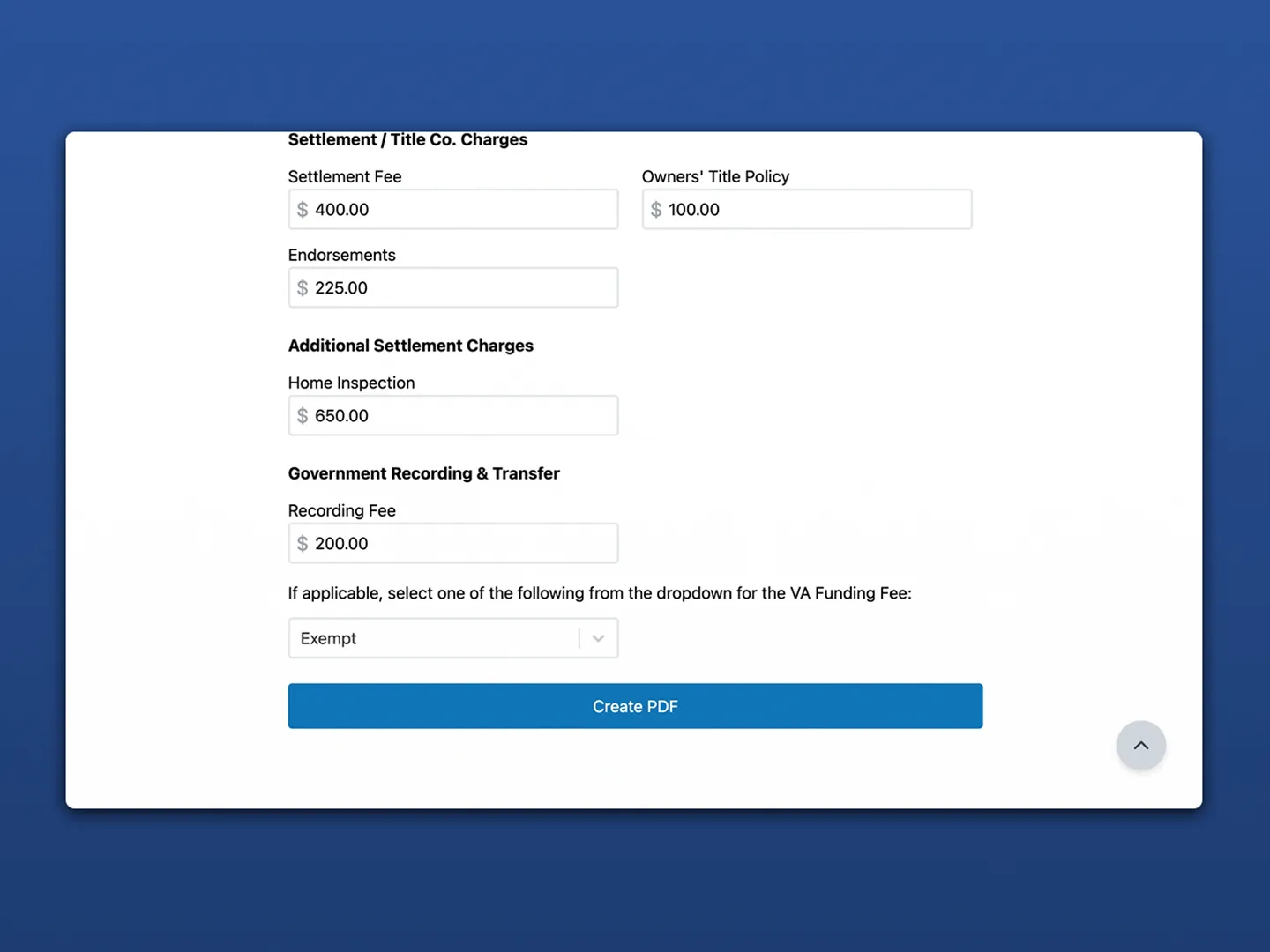 mortgage fee estimator screenshot 2
