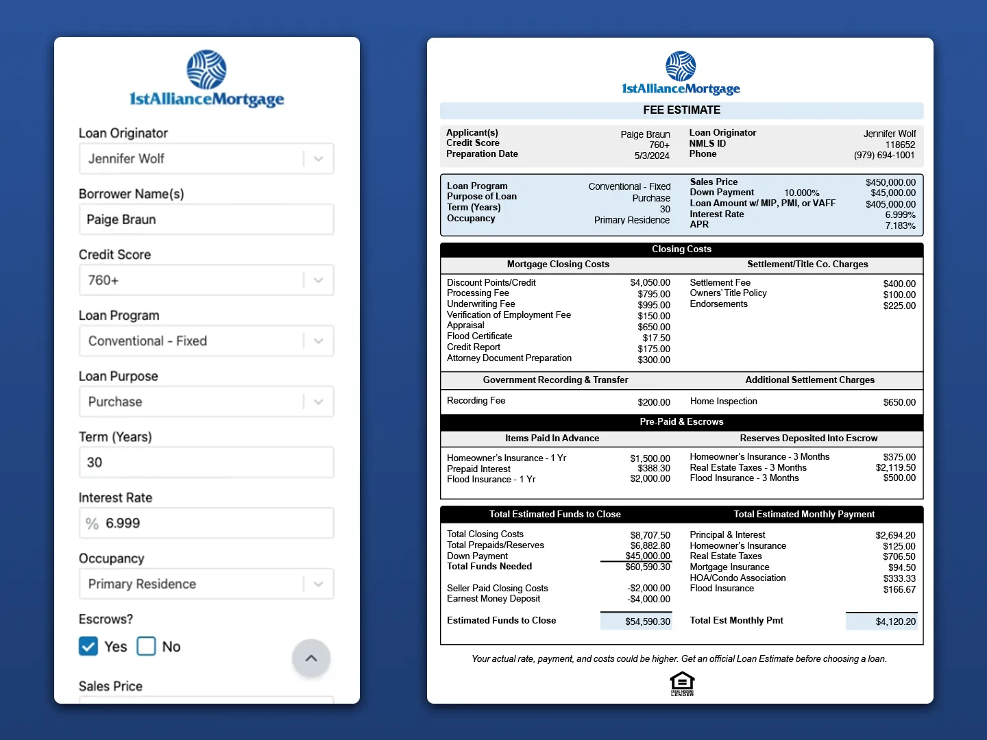 mortgage fee estimator screenshot 3